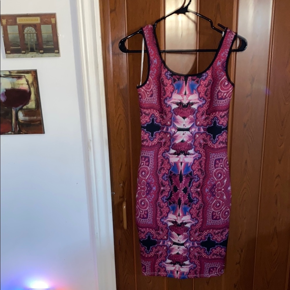 Vintage Lady  Dutch Society Pink and Purple Patterned Women's Dress